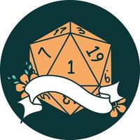 natural one d20 dice roll icon vector