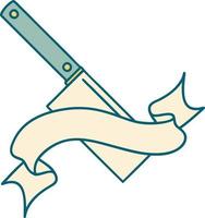 tattoo with banner of a meat cleaver vector