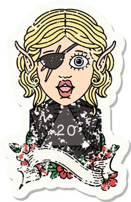 elf rogue with natural twenty dice roll grunge sticker
