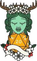 half orc druid character with natural 20 dice roll illustration vector