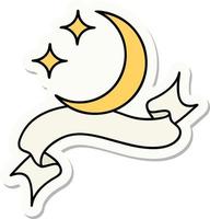 tattoo sticker with banner of a moon and stars vector