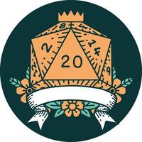 natural 20 critical hit D20 dice roll icon vector