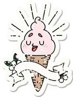 grunge sticker of tattoo style ice cream character vector