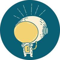 icon of tattoo style astronaut vector