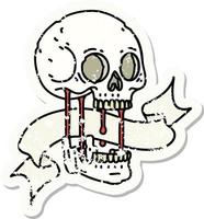 grunge sticker with banner of a skull vector