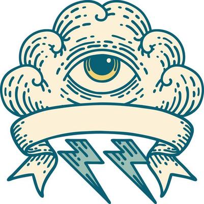 tattoo with banner of an all seeing eye cloud
