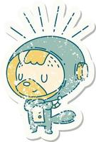 grunge sticker of tattoo style animal in astronaut suit vector