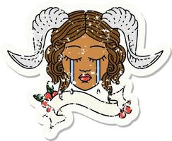 crying tiefling character face with scroll banner illustration vector