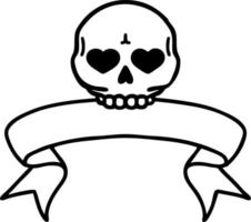 black linework tattoo with banner of a skull vector