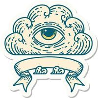 pegatina de tatuaje con pancarta de una nube de ojos que todo lo ve vector