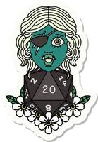 half orc rogue with natural twenty dice roll sticker vector