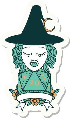 half orc witch character with natural 20 dice roll sticker
