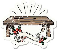 grunge sticker of tattoo style wood table vector