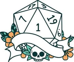 natural one d20 dice roll illustration vector