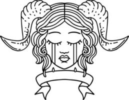 crying tiefling character face with scroll banner illustration vector