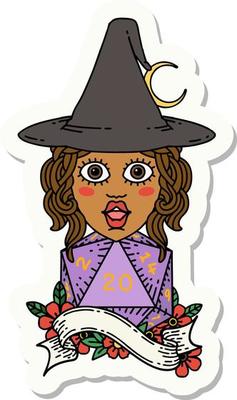 human mage with natural 20 D20 dice roll sticker