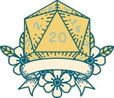 natural 20 critical hit D20 dice roll illustration vector