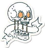 grunge sticker with banner of a skull vector