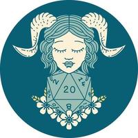 tiefling with natural 20 D20 dice roll icon vector