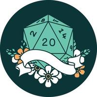 natural twenty D20 dice roll icon vector