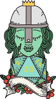 half orc fighter with natural 20 dice roll illustration
