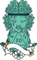 half orc barbarian character with natural twenty dice roll illustration vector