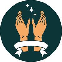 icon with banner of mystic hands vector