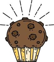 muffin de chocolate estilo tatuaje tradicional vector