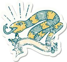 grunge sticker of tattoo style hissing snake vector