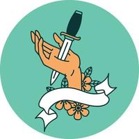 icon with banner of a dagger in the hand vector