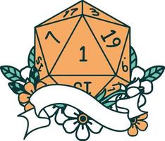 natural one d20 dice roll illustration vector