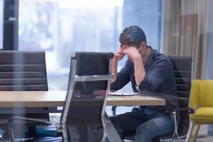 young businessman relaxing at the desk photo