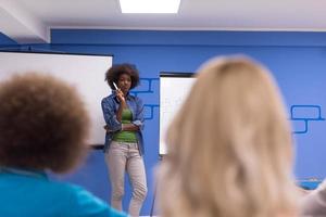 Black woman Speaker Seminar Corporate Business Meeting Concept photo