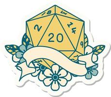 natural twenty D20 dice roll sticker vector
