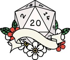 natural twenty D20 dice roll illustration vector