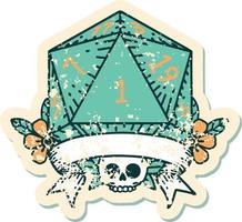 estilo de tatuaje retro natural uno d20 tirada de dados vector