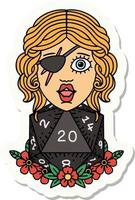 sticker of a human rogue with natural twenty dice roll vector