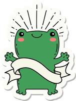 sticker of a tattoo style happy frog vector