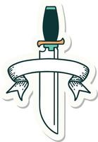 tattoo style sticker with banner of a knife vector