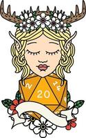 Retro Tattoo Style elf druid with natural twenty dice roll vector