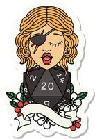 sticker of a human rogue with natural 20 dice roll vector