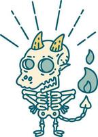 illustration of a traditional tattoo style skeleton demon character vector