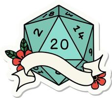 sticker of a natural twenty D20 dice roll vector