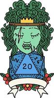 Retro Tattoo Style half orc barbarian character with natural 20 dice roll vector