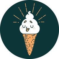 icon of a tattoo style ice cream character vector