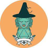 icon of crying half orc witch character with natural one roll vector