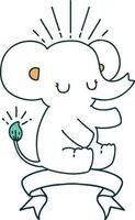 scroll banner with tattoo style cute elephant vector