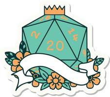 sticker of a natural twenty D20 dice roll vector