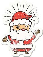 worn old sticker of a tattoo style santa claus christmas character vector