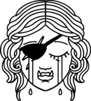 Black and White Tattoo linework Style crying half orc rogue character face vector